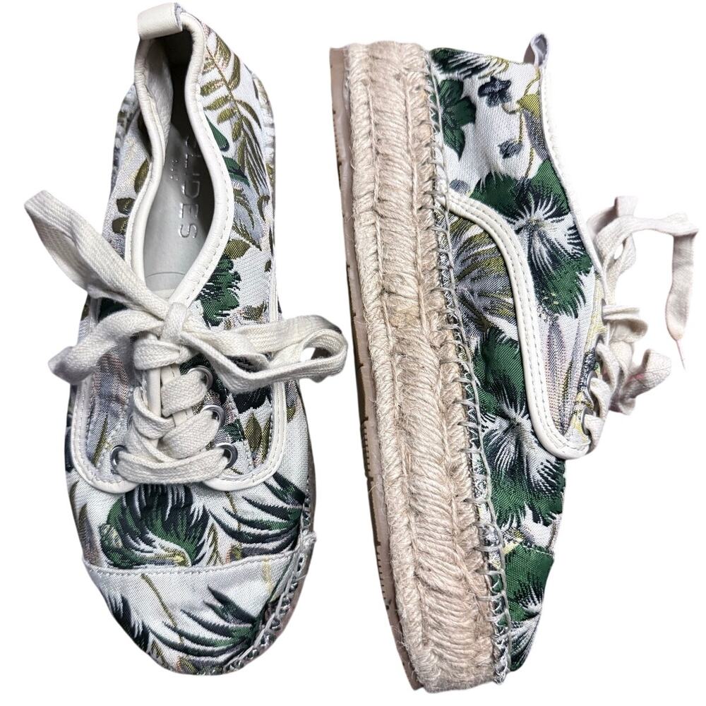 J SLIDES anthropologie cloth leather leaf embroidered espadrilled sneaker shoeso